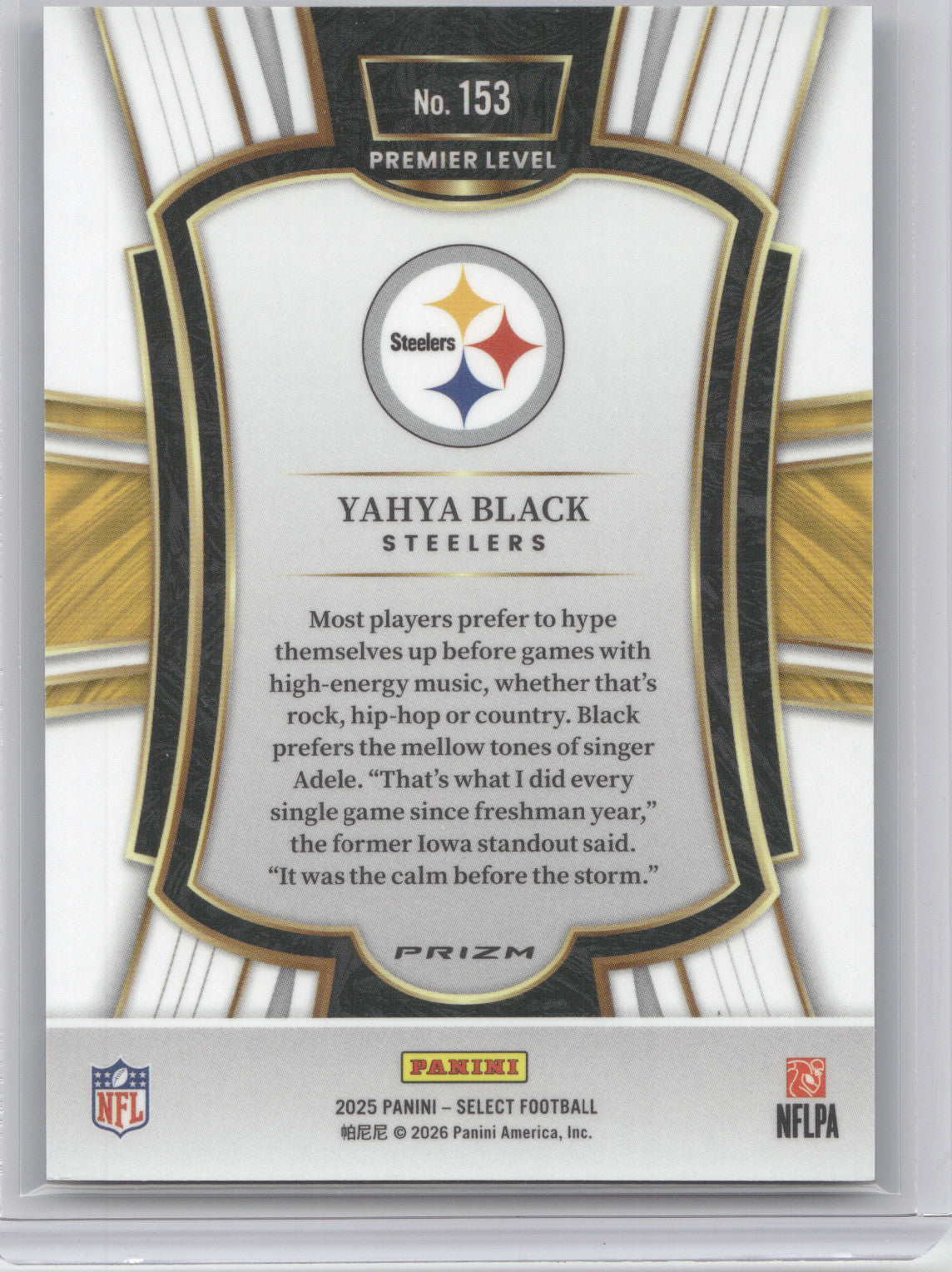 2025 Panini Select Yahya Black #153 Zebra Prizm RC