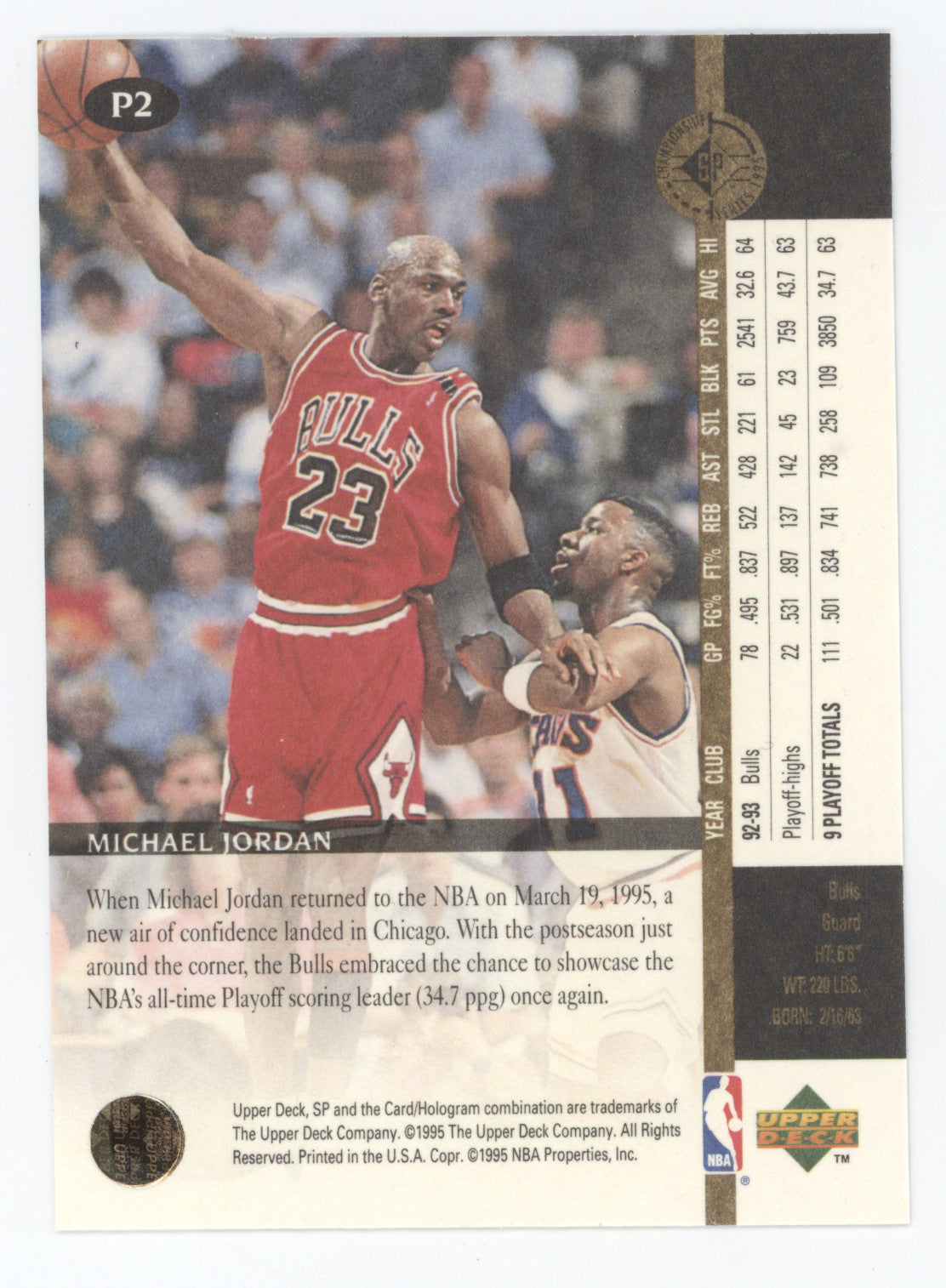 1994 Upper Deck SP Championship Playoff Heroes Michael Jordan #P2