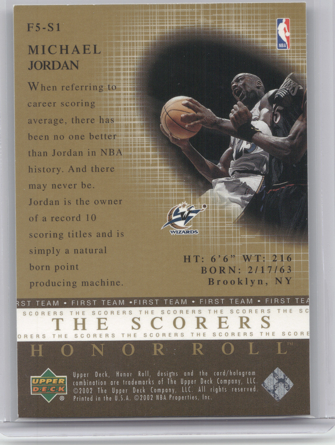 2001 Upper Deck Honor Roll Michael Jordan #F5-S1