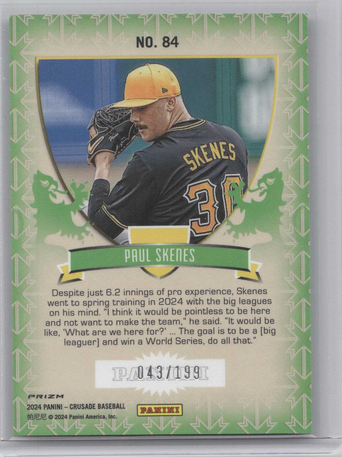 2024 Panini Prizm Crusade Baseball Paul Skenes #84 Teal 043/199 RC