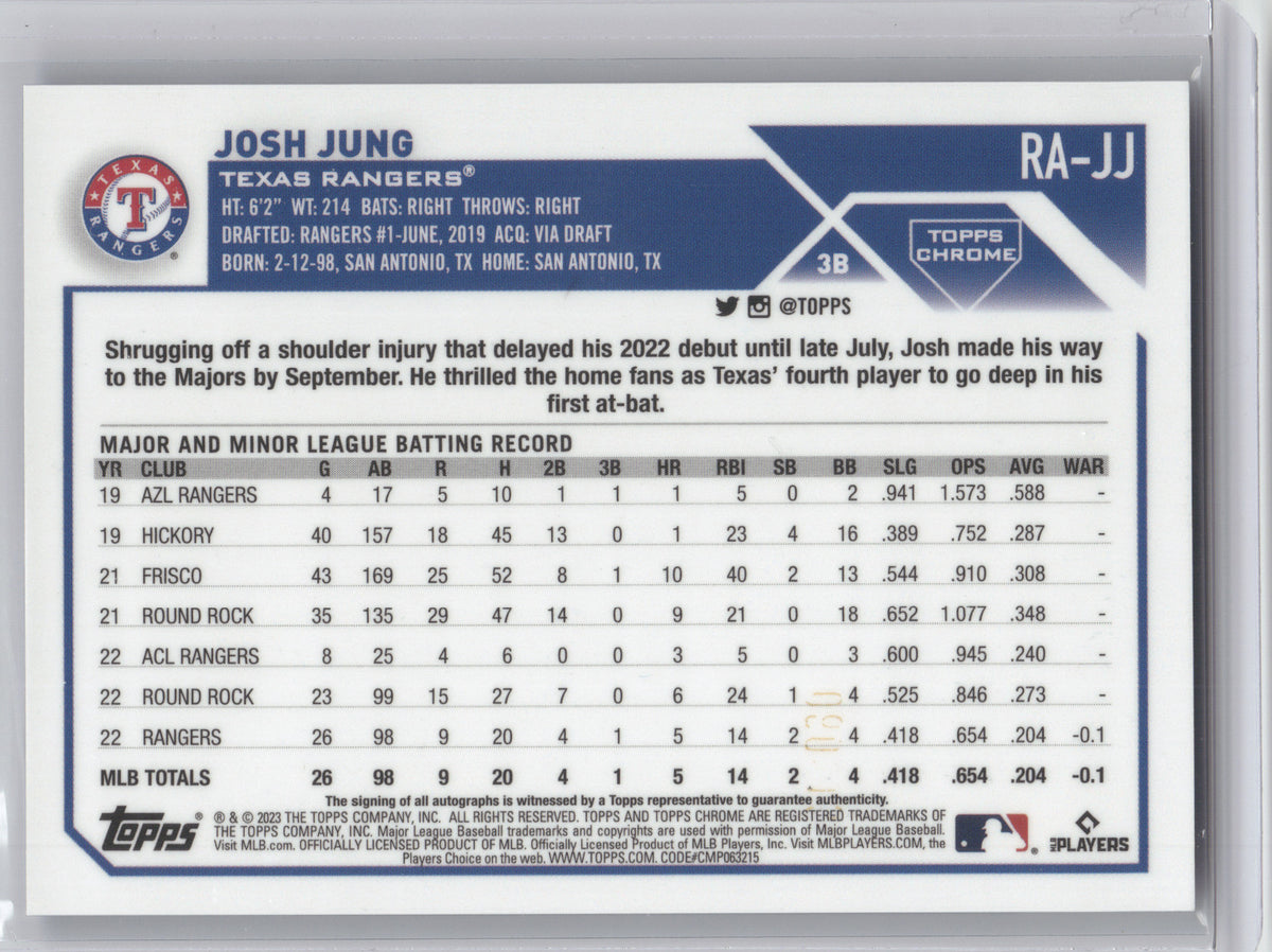 2023 Topps Chrome Rookie Autograph Josh Jung #RA-JJ Blue 079/150 RC