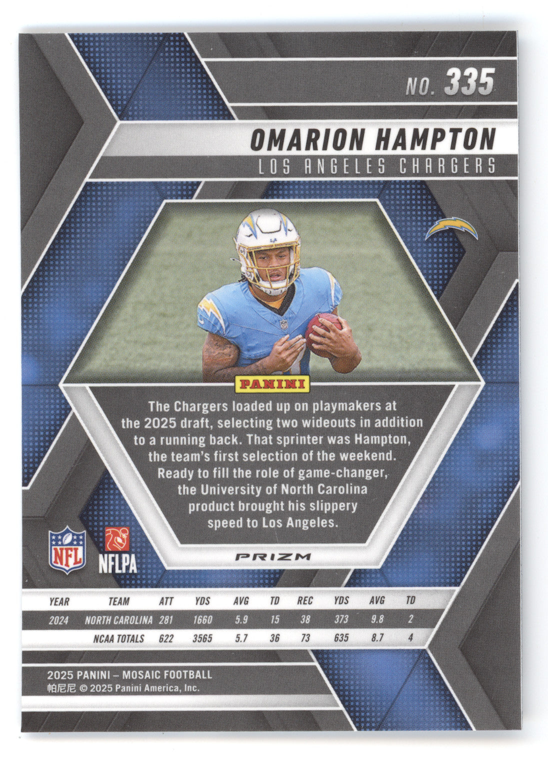 2025 Panini Mosaic Football Omarion Hampton #335 Genesis RC