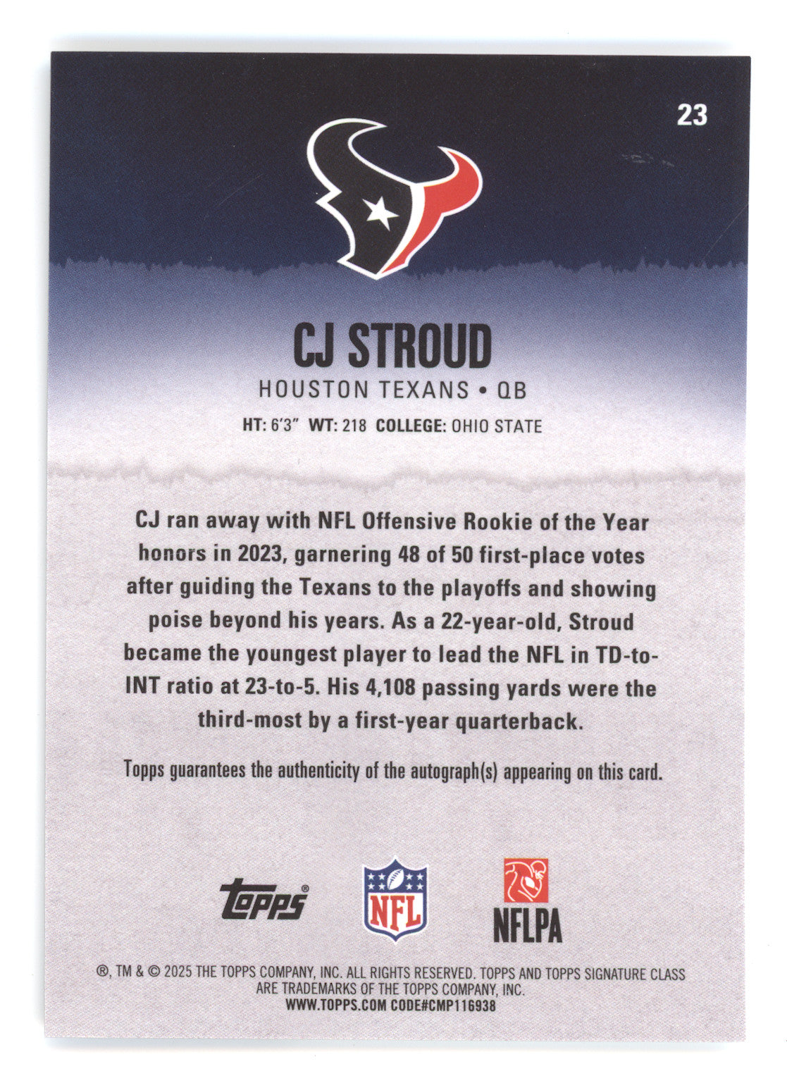 2025 Topps Signature Class Autograph CJ Stroud #23