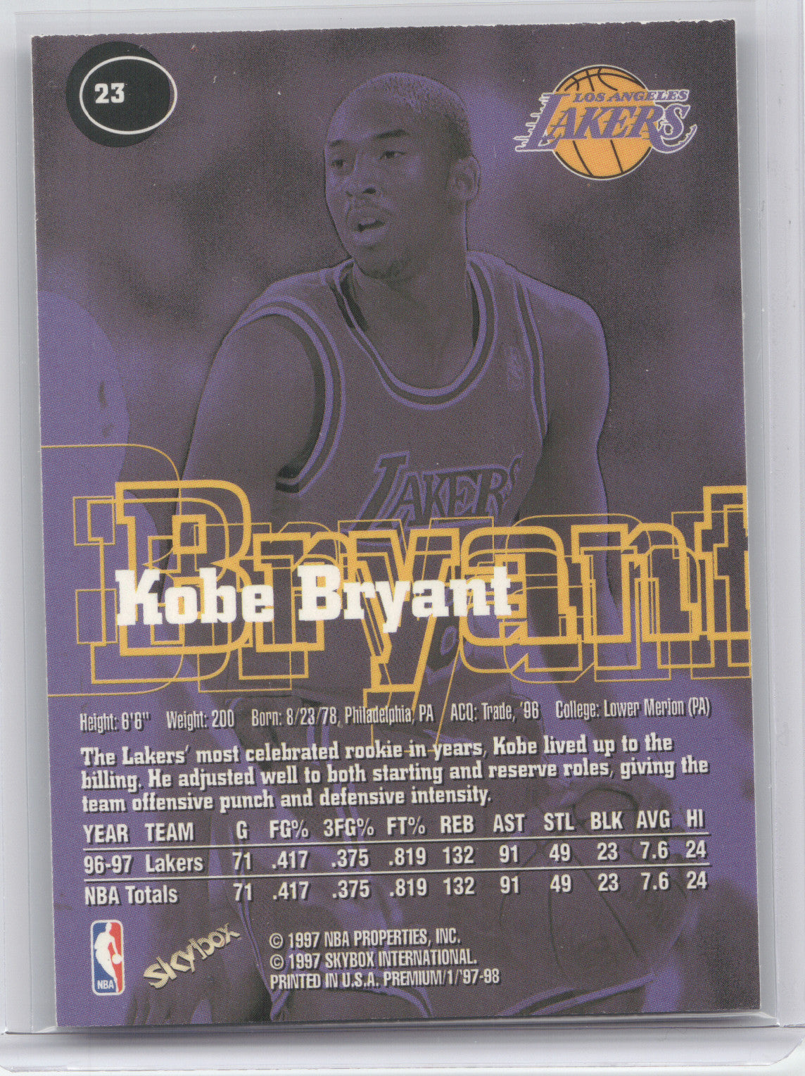 1997 SkyBox Premium Kobe Bryant #23 Purple