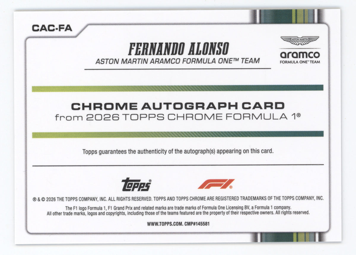 2026 Topps Chrome F1 Autograph Fernando Alonso #CAC-FA Gold Checker Flag 16/50