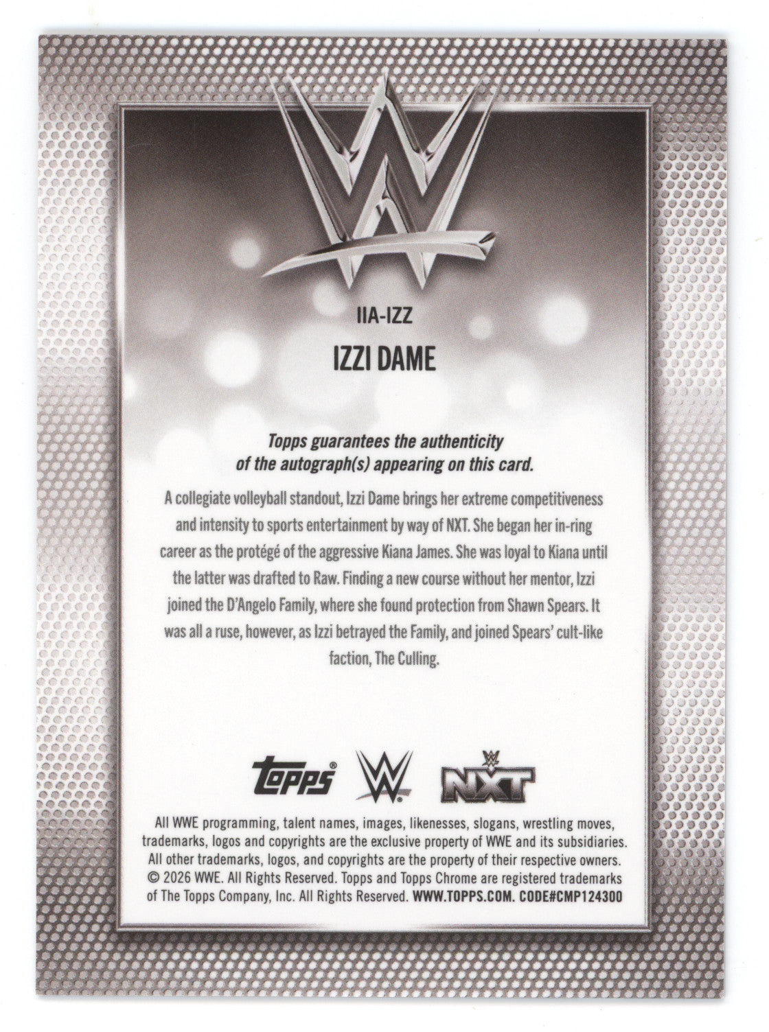 2026 Topps Chrome WWE Iconic Imprint Autograph Izzi Dame #IIA-IZZ Red 1/5