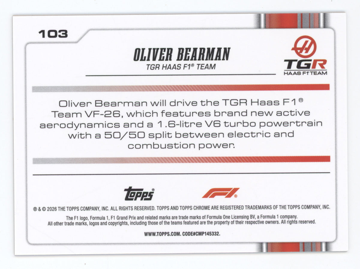 2026 Topps Chrome Formula 1 Oliver Bearman #103 Orange 03/25