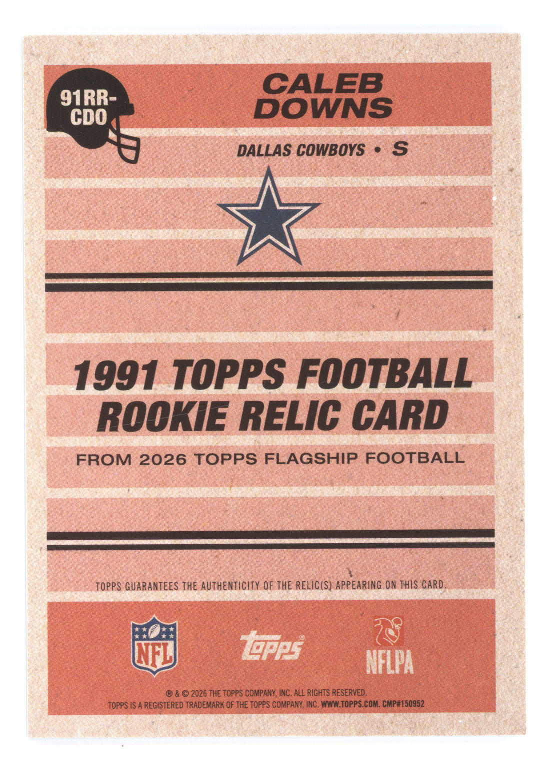 2026 Topps Flagship Rookie Relic Caleb Downs #91RR-CDO Black 06/10 RC