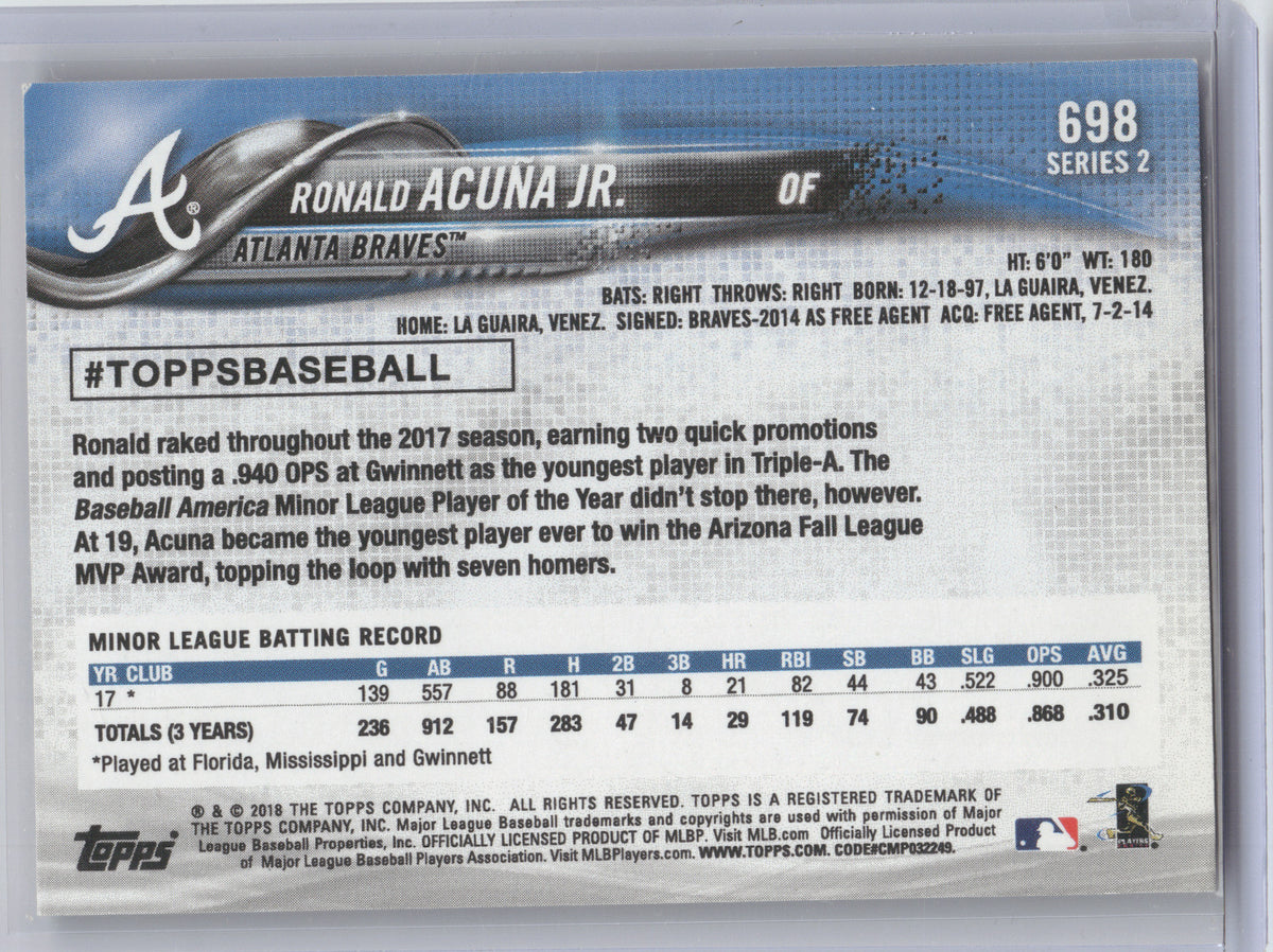 2018 Topps Baseball Ronald Acuña Jr. #698 Bat Down RC