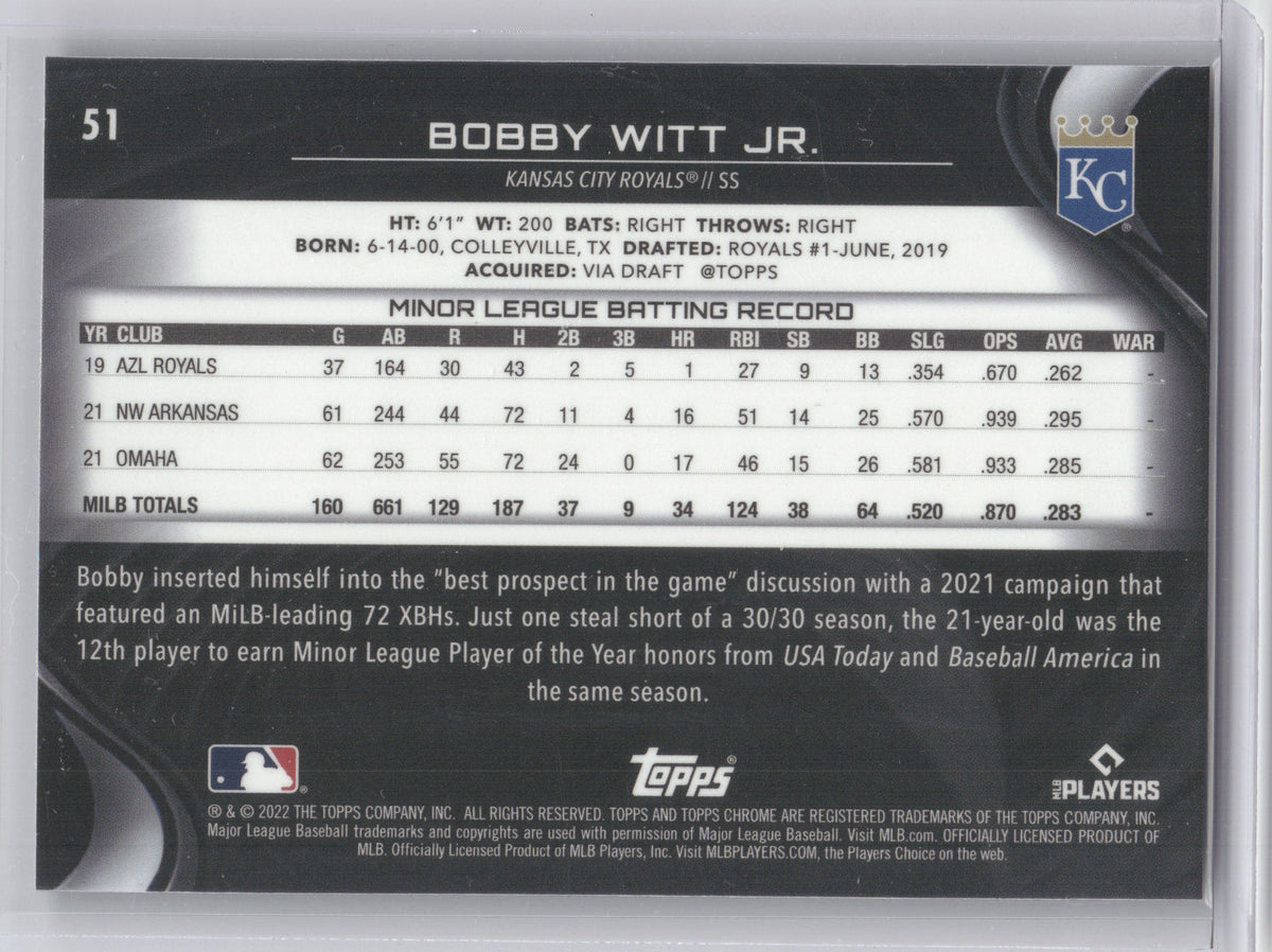 2022 Topps Chrome Black Bobby Witt Jr. #51 RC