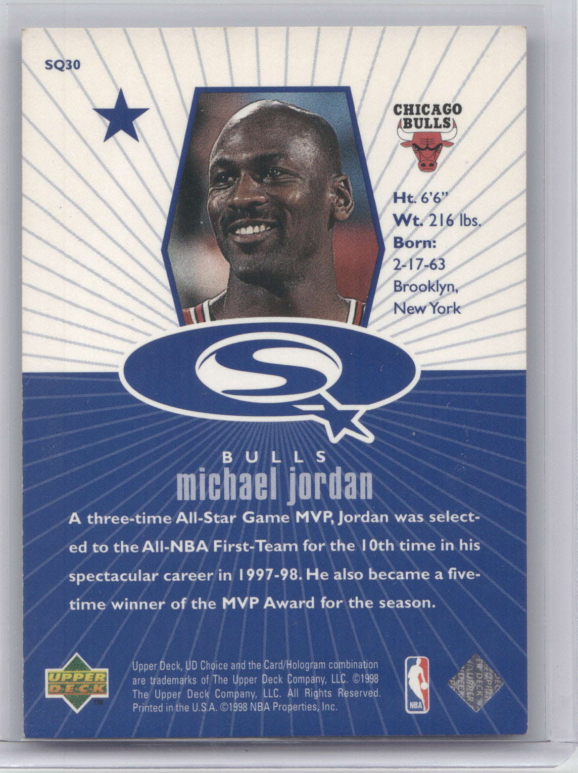 1998 Upper Deck Choice StarQuest Michael Jordan #SQ30 Blue