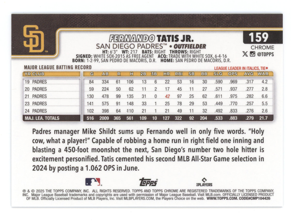 2025 Topps Chrome Fernando Tatis Jr. #159 Gold Wave Refractor 16/50
