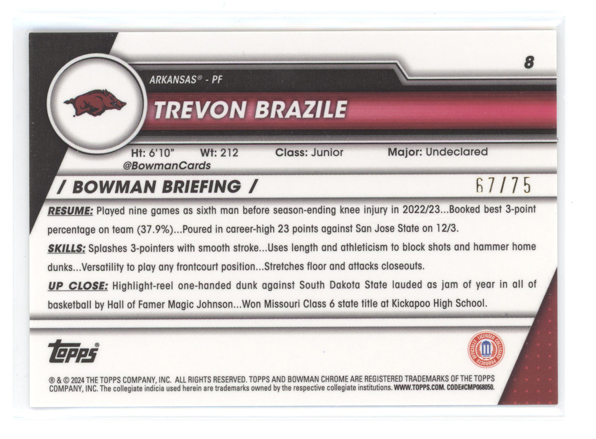 2023 Bowman Chrome University Basketball Trevon Brazile #8 Yellow Ice 67/75