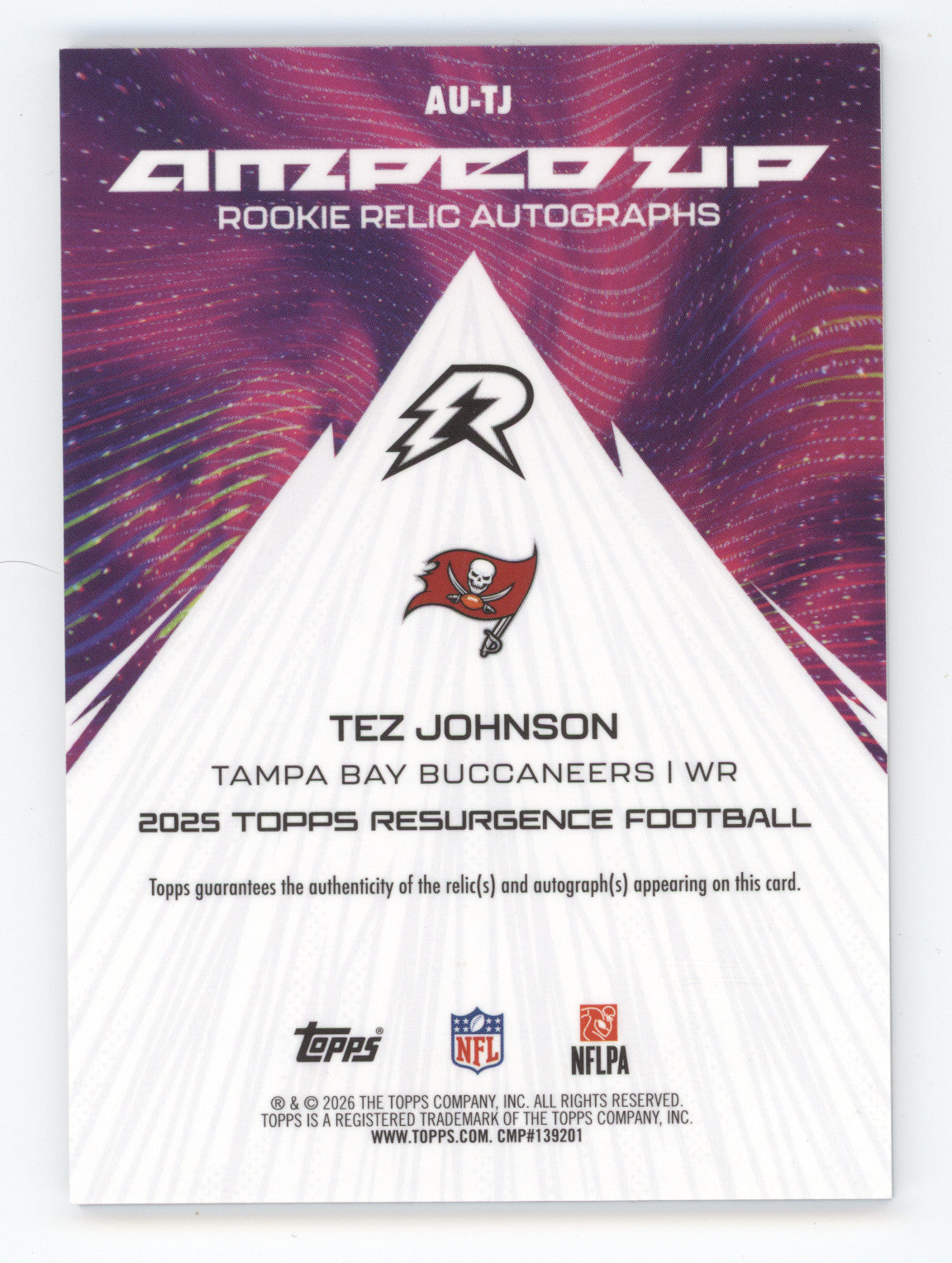 2025 Topps Resurgence Amped Up Rookie Relic Autograph Tez Johnson #TJ Blue 64/99