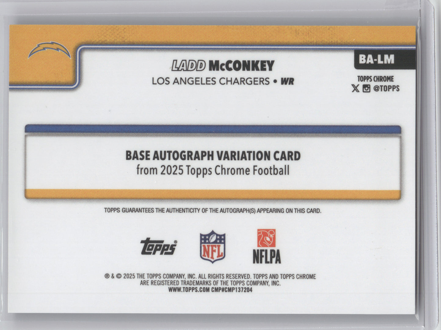 2025 Topps Chrome Autograph Ladd McConkey #BA-LM Purple Geometric 70/75