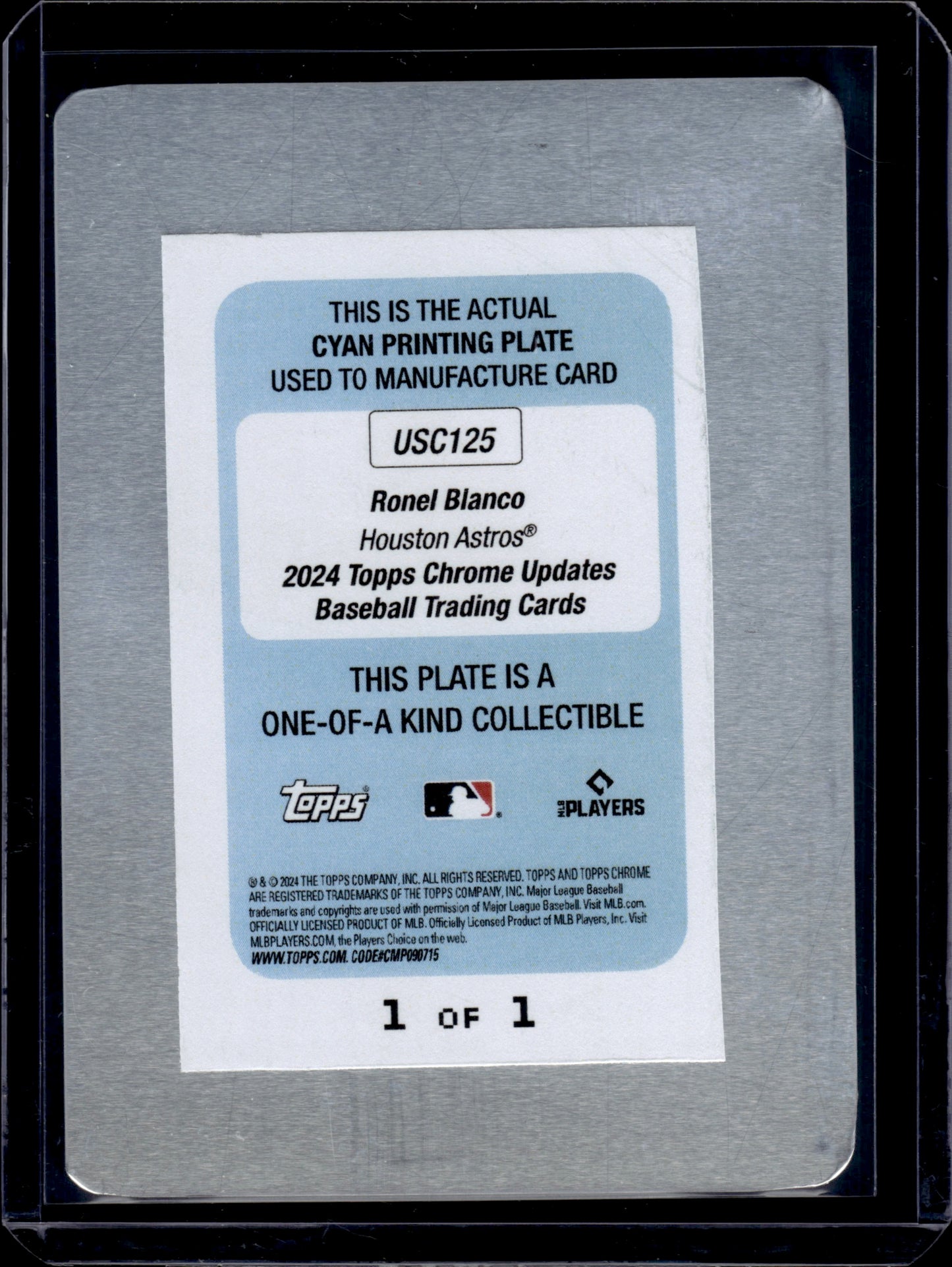 2024 Topps Chrome Updates Ronel Blanco #USC125 Cyan Printing Plate