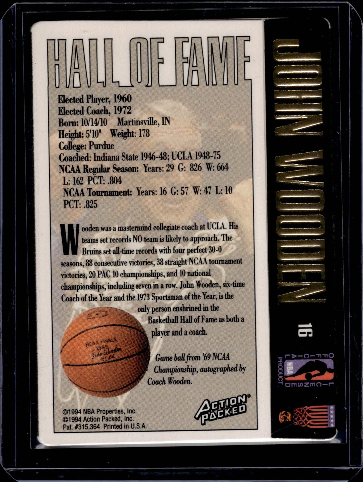 1994 Action Packed Hall of Fame John Wooden #16