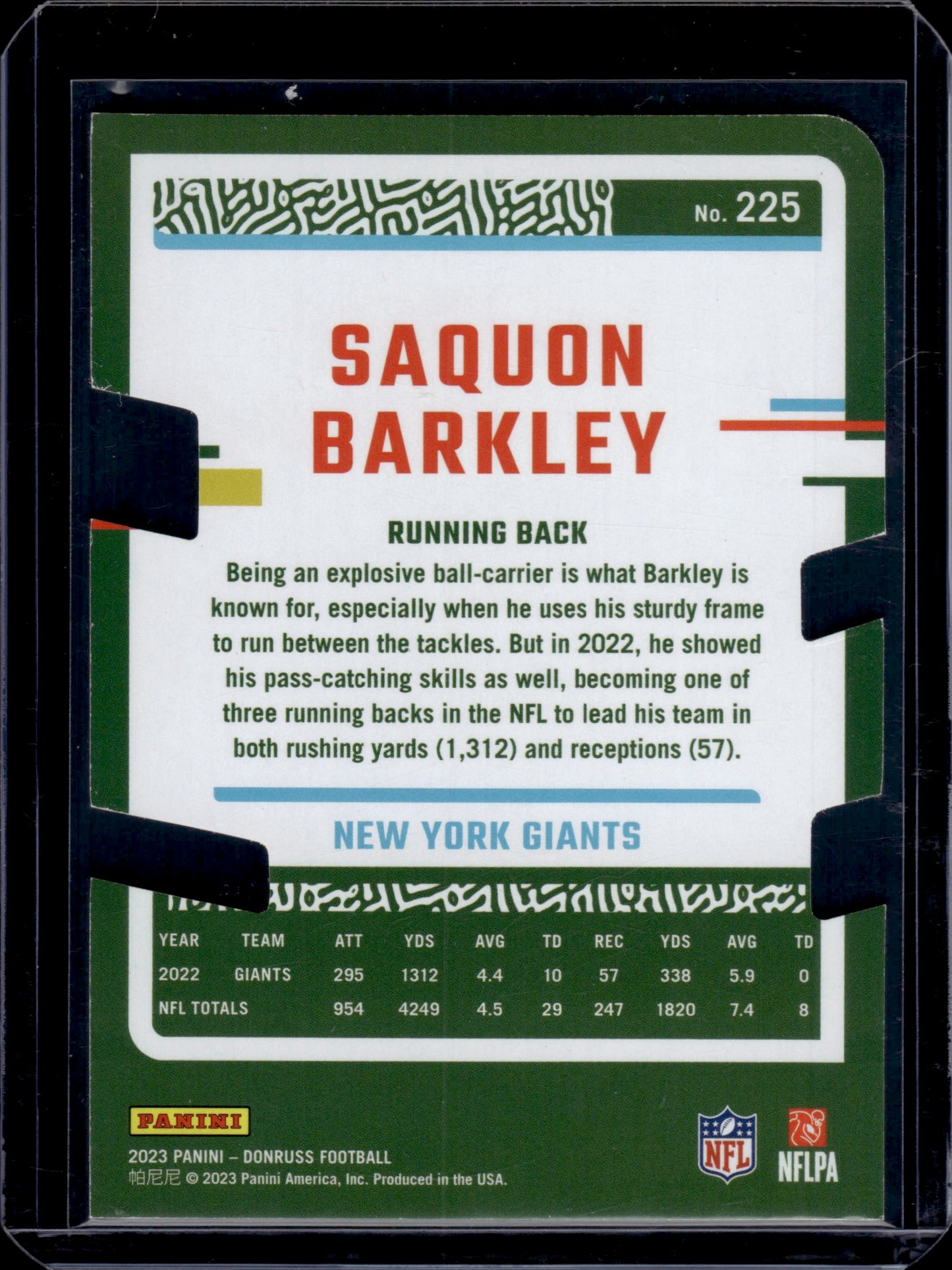 2023 Donruss Saquon Barkley #225 Press Proof Gold Die Cut 22/25
