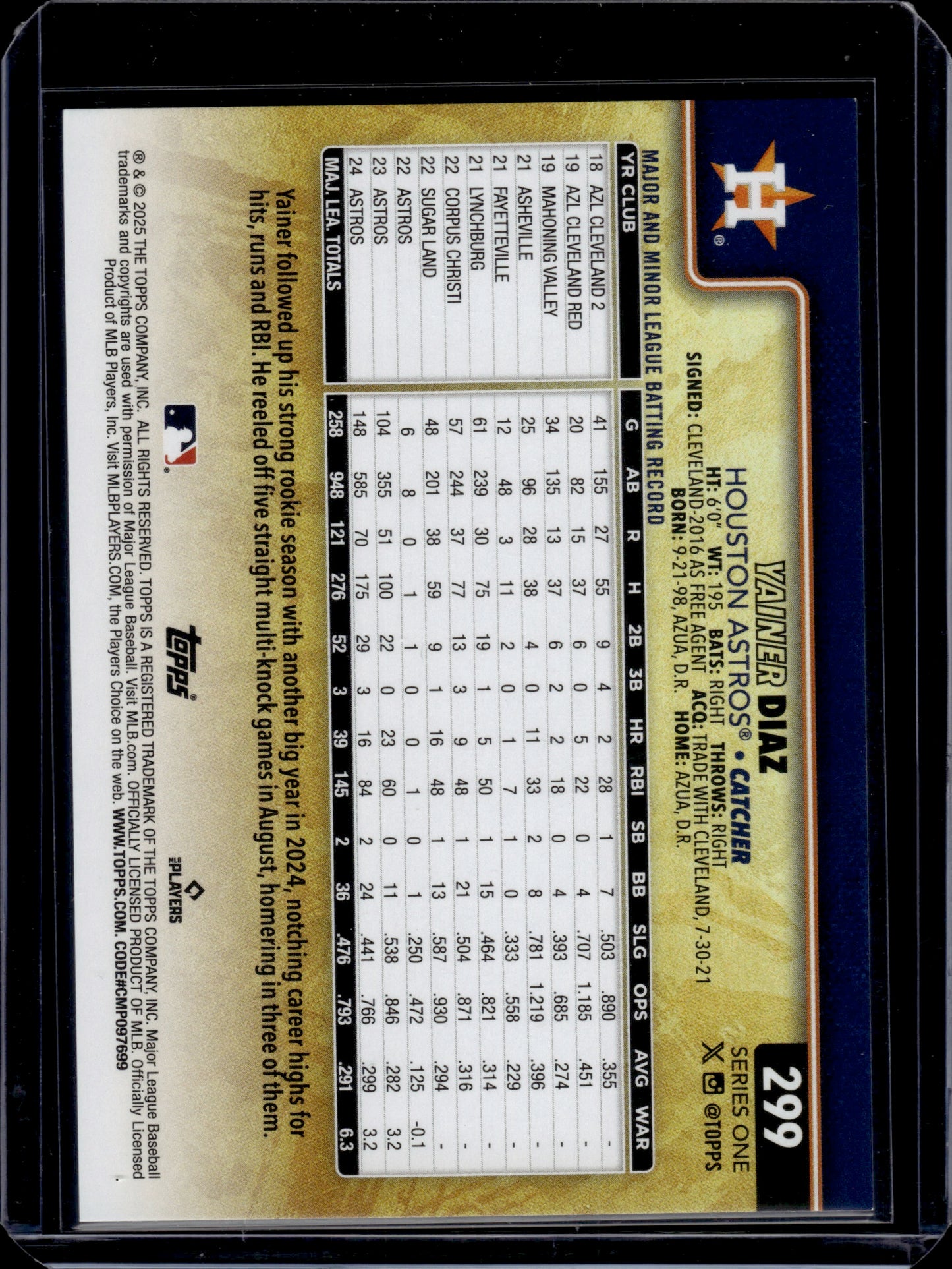 2025 Topps Yainer Diaz #299