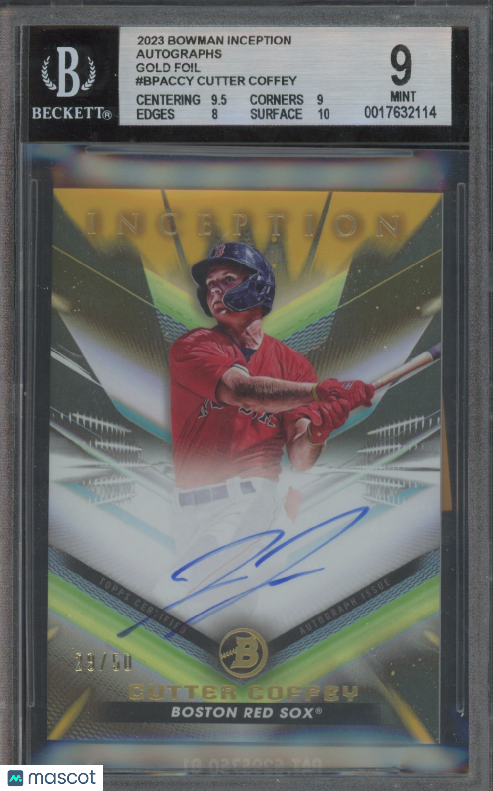 2023 Bowman Inception Cutter Coffey Autographs Gold Foil /50 BGS 9 Auto 9
