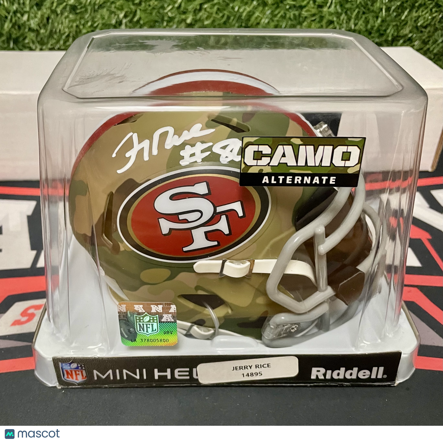 Jerry Rice San Francisco 49ers Autographed Camo Alternate Football Mini Helmet