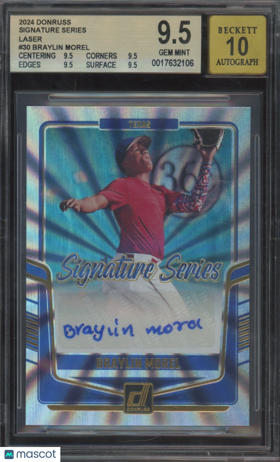 2024 Donruss Signature Series Braylin Morel #30 Laser BGS 9.5 Auto 10