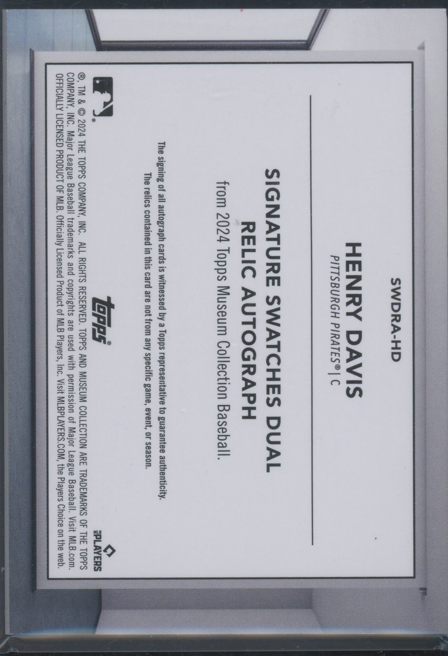 2024 Topps Museum Henry Davis #SWDRA-HD Sig. Swatches Auto RC 15/25 Dual Relic