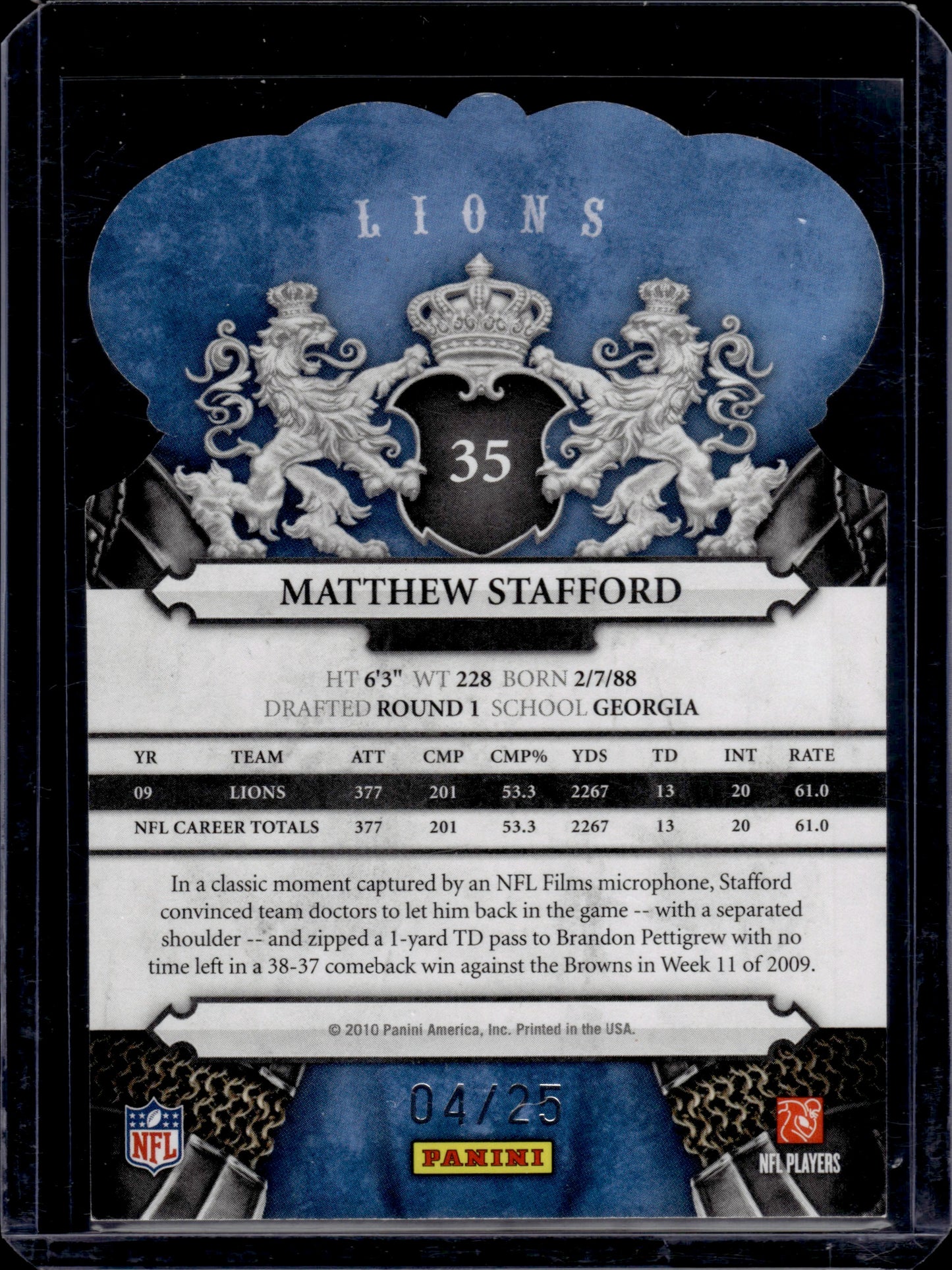 2010 Panini Crown Royale Matthew Stafford #35 04/25