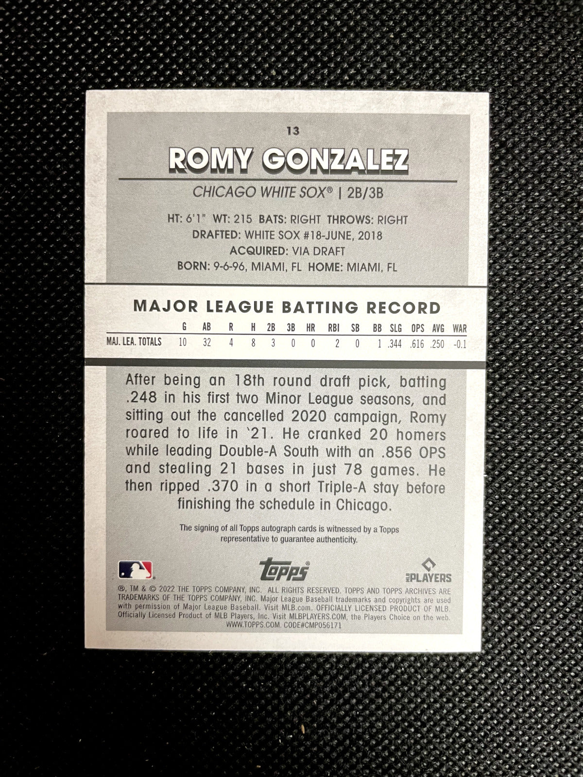 2022 Topps Archives Romy Gonzalez Rookie Autograph