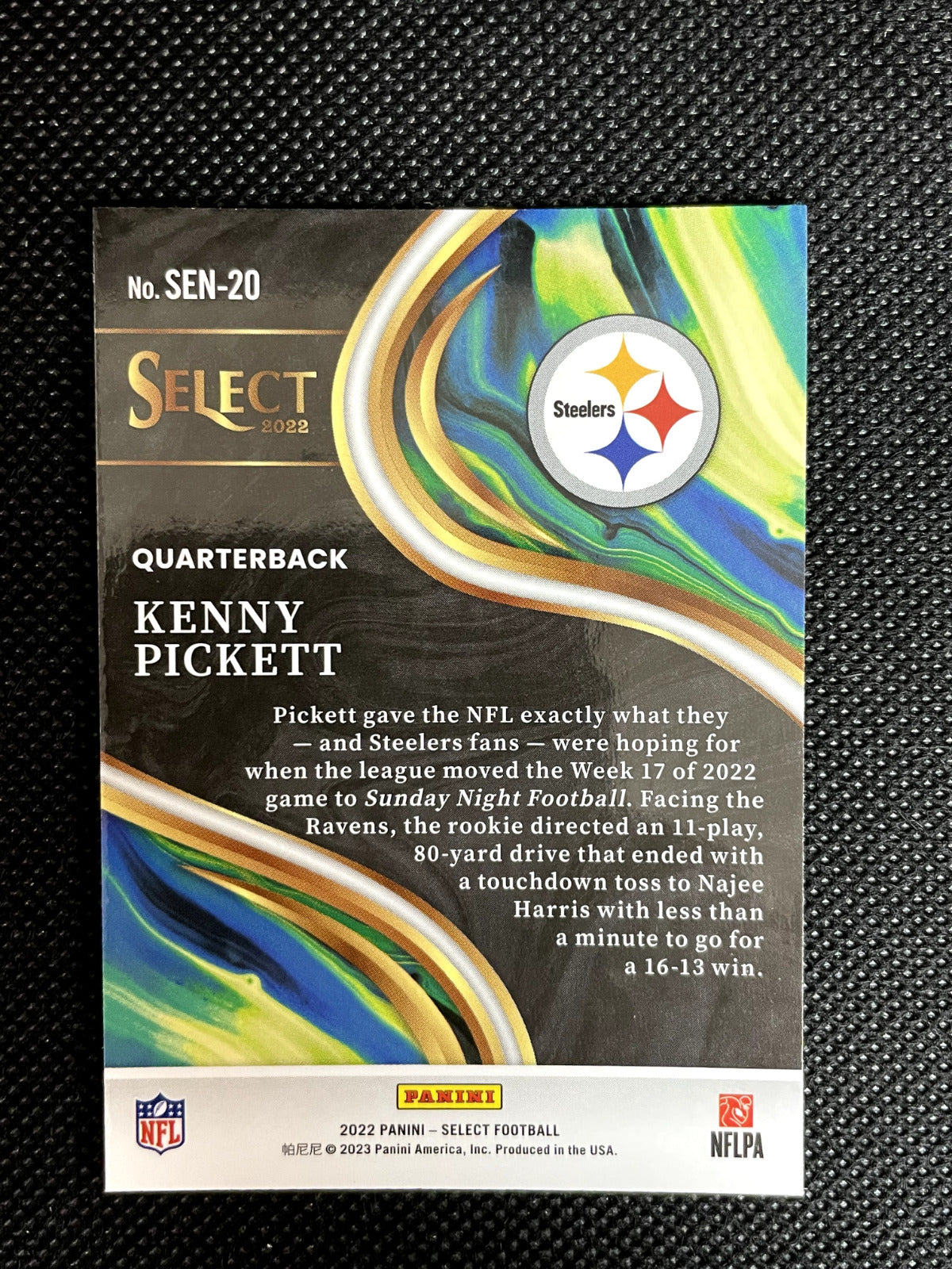 2022 Panini Select Kenny Pickett Rookie Sensations Insert Pittsburgh Steelers