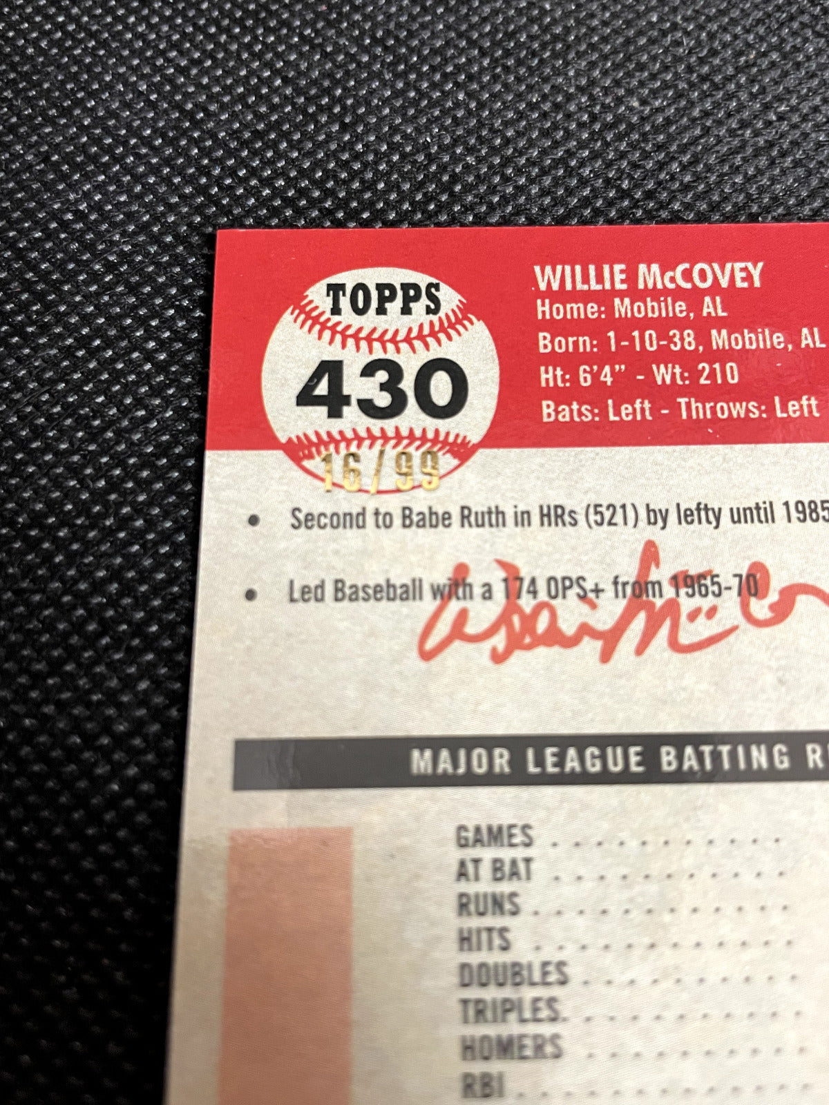 2022 Topps Chrome Platinum 16/99 Willie McCovey Green Wave Refractor