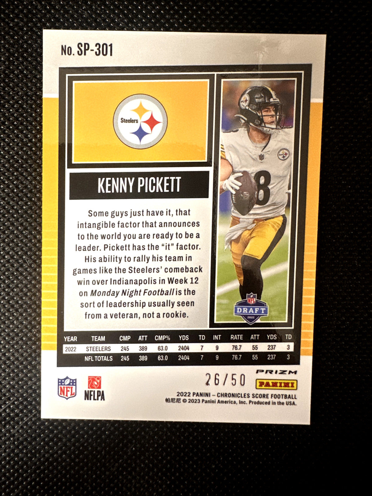 2022 Panini Chronicles Score Gold 26/50 Kenny Pickett Rookie