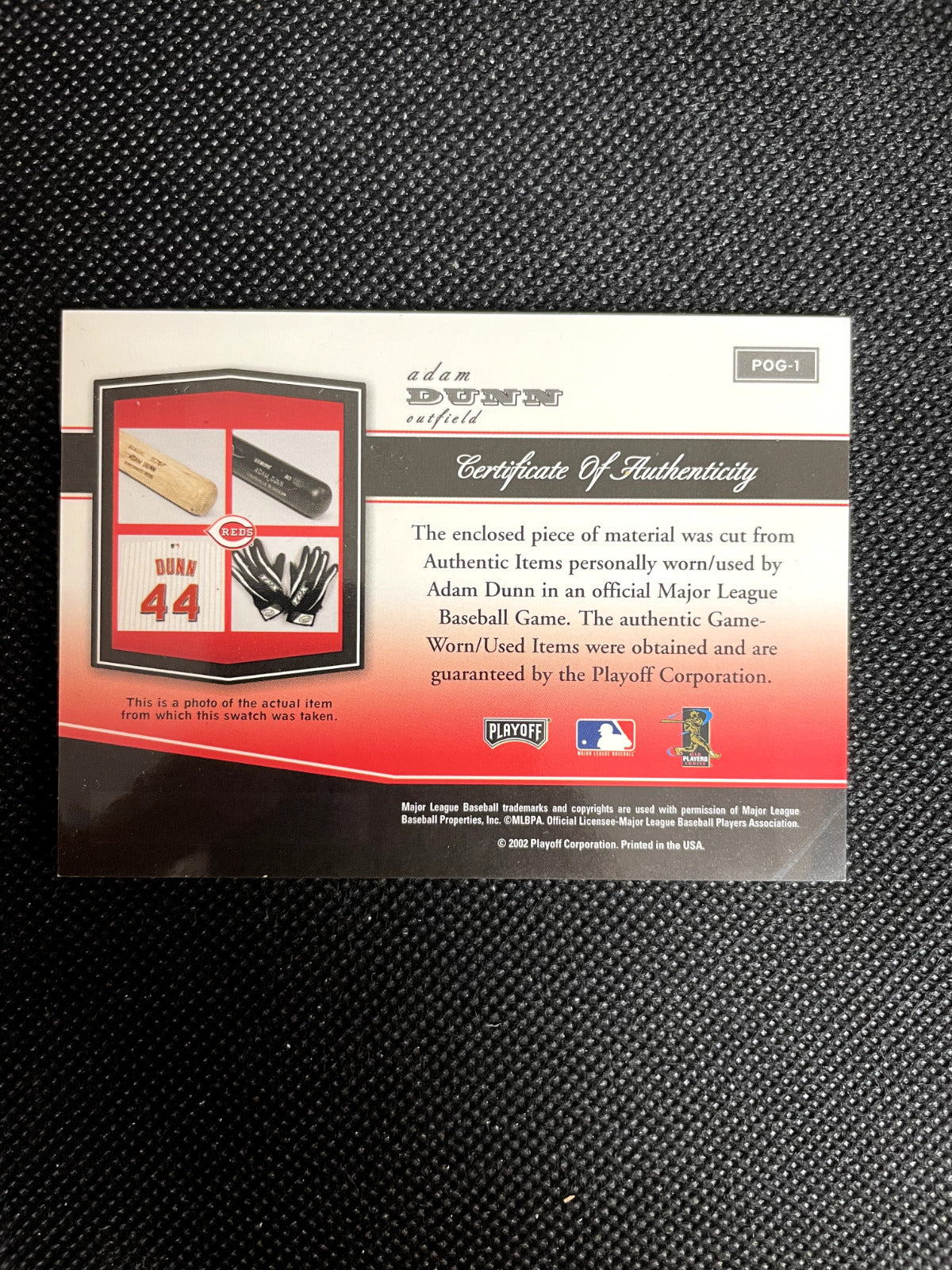 Adam Dunn 2002 Piece Of The Game Bat Relic Card