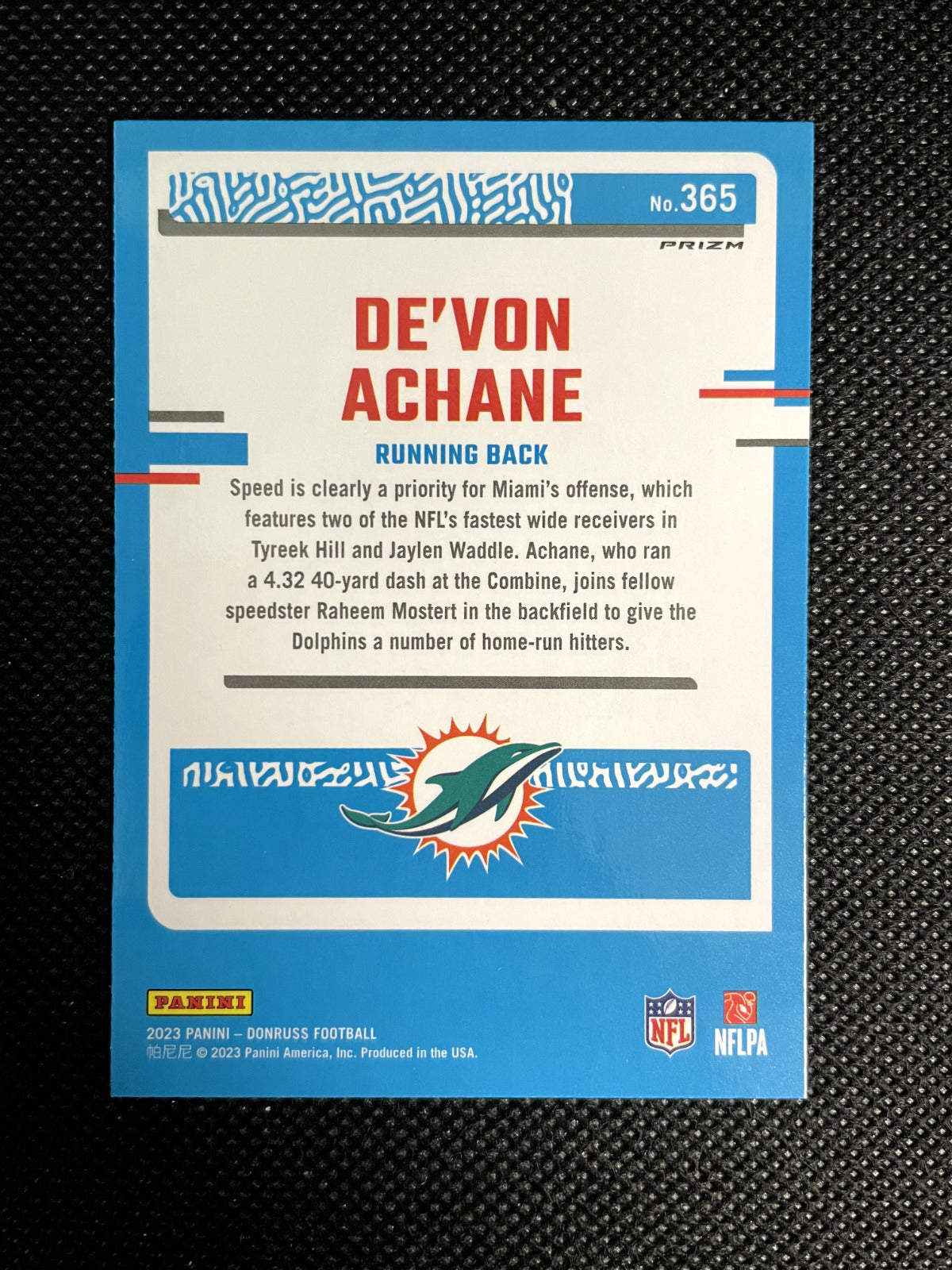 2023 Devon Achane Donruss Optic Preview Rated Rookie Silver Holo Dolphins