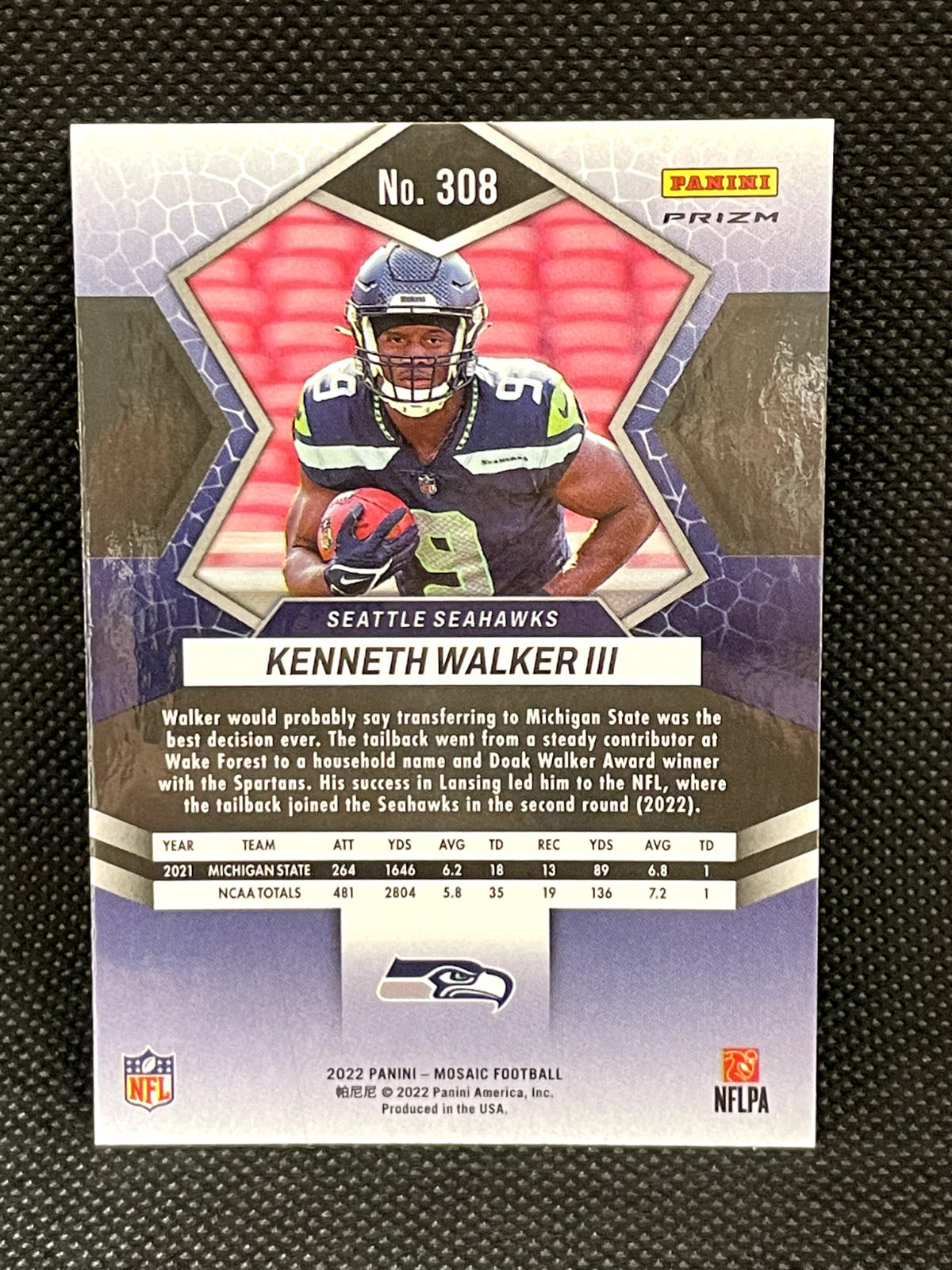 Kenneth Walker III 2022 Panini Mosaic Orange Reactive Prizm Rookie