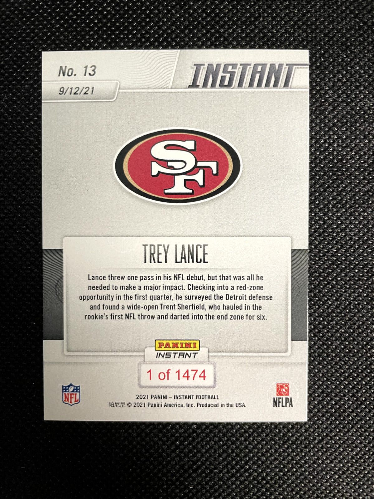 2021 Trey Lance San Francisco 49ers Panini Instant 1 of 1474 Rookie