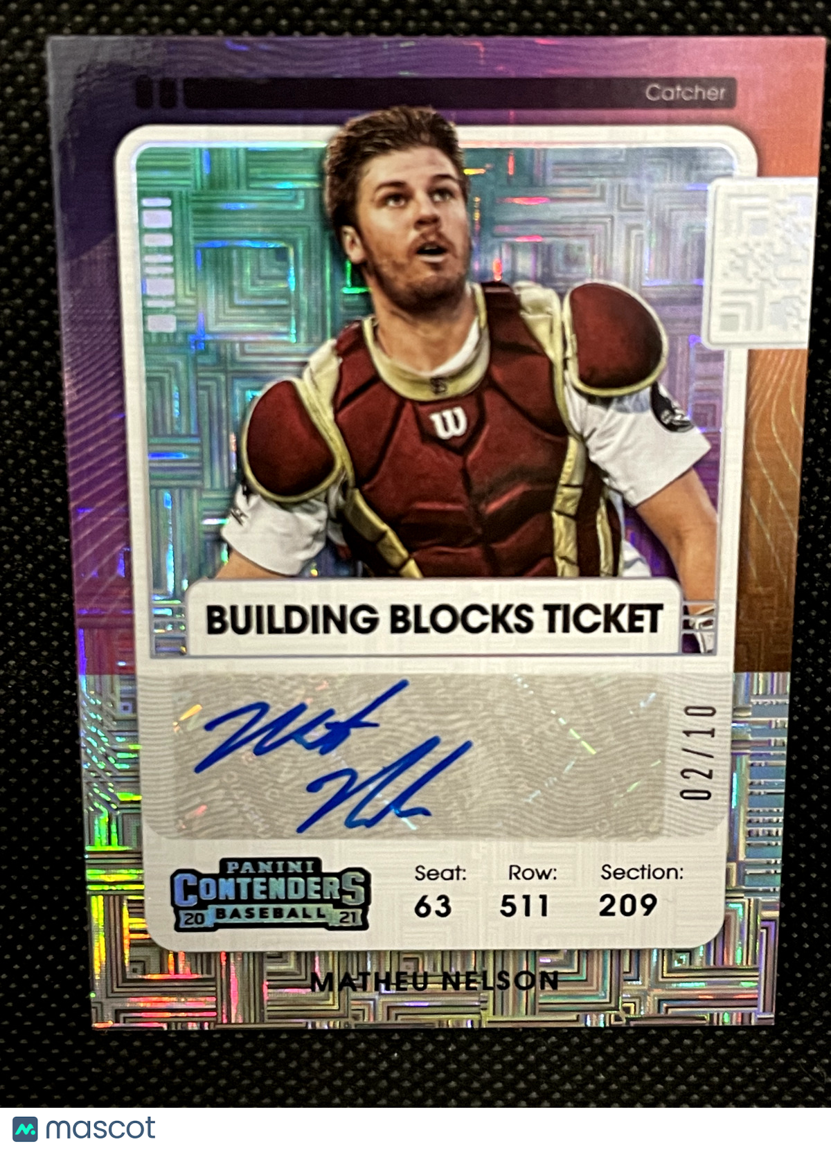 2021 Panini Contenders Auto Building Blocks Matheu Nelson 02/10 Rookie