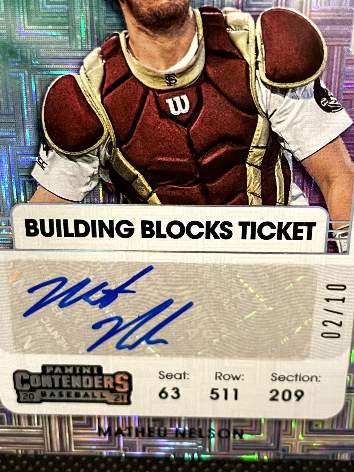 2021 Panini Contenders Auto Building Blocks Matheu Nelson 02/10 Rookie