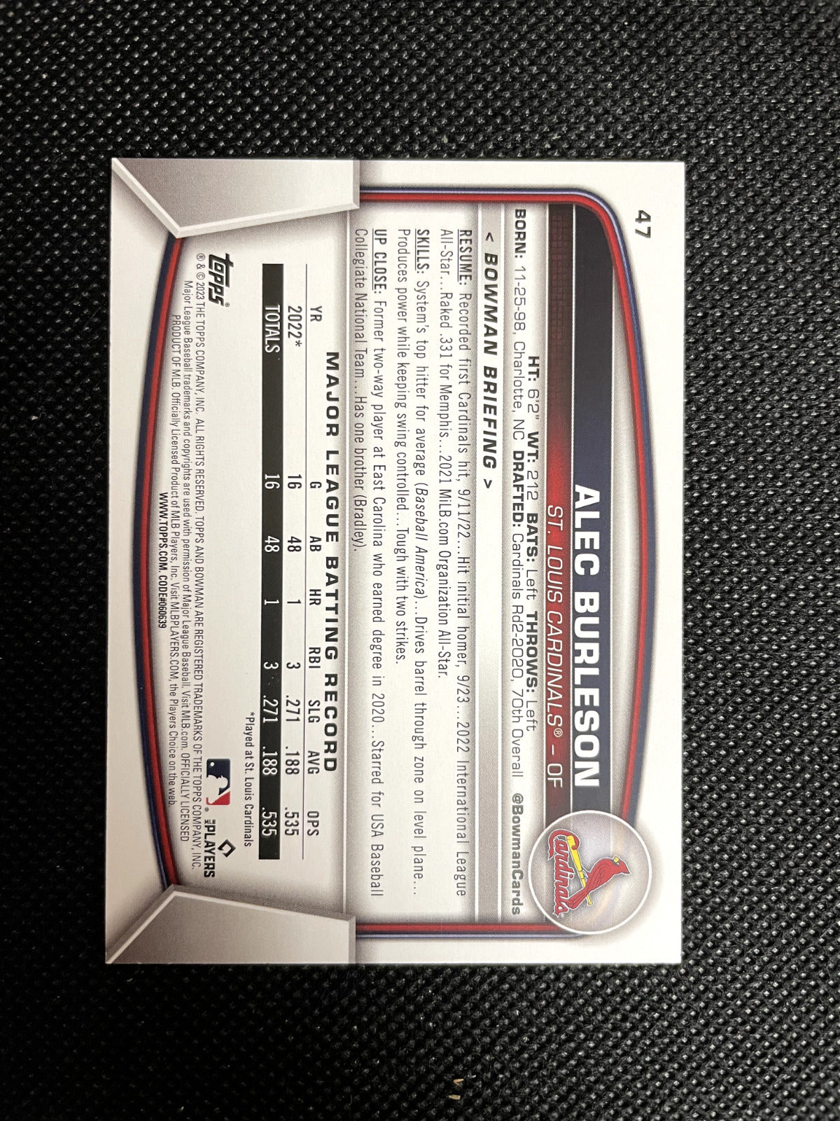 2023 Bowman Alec Burleson Lime Green Rookie 146/399