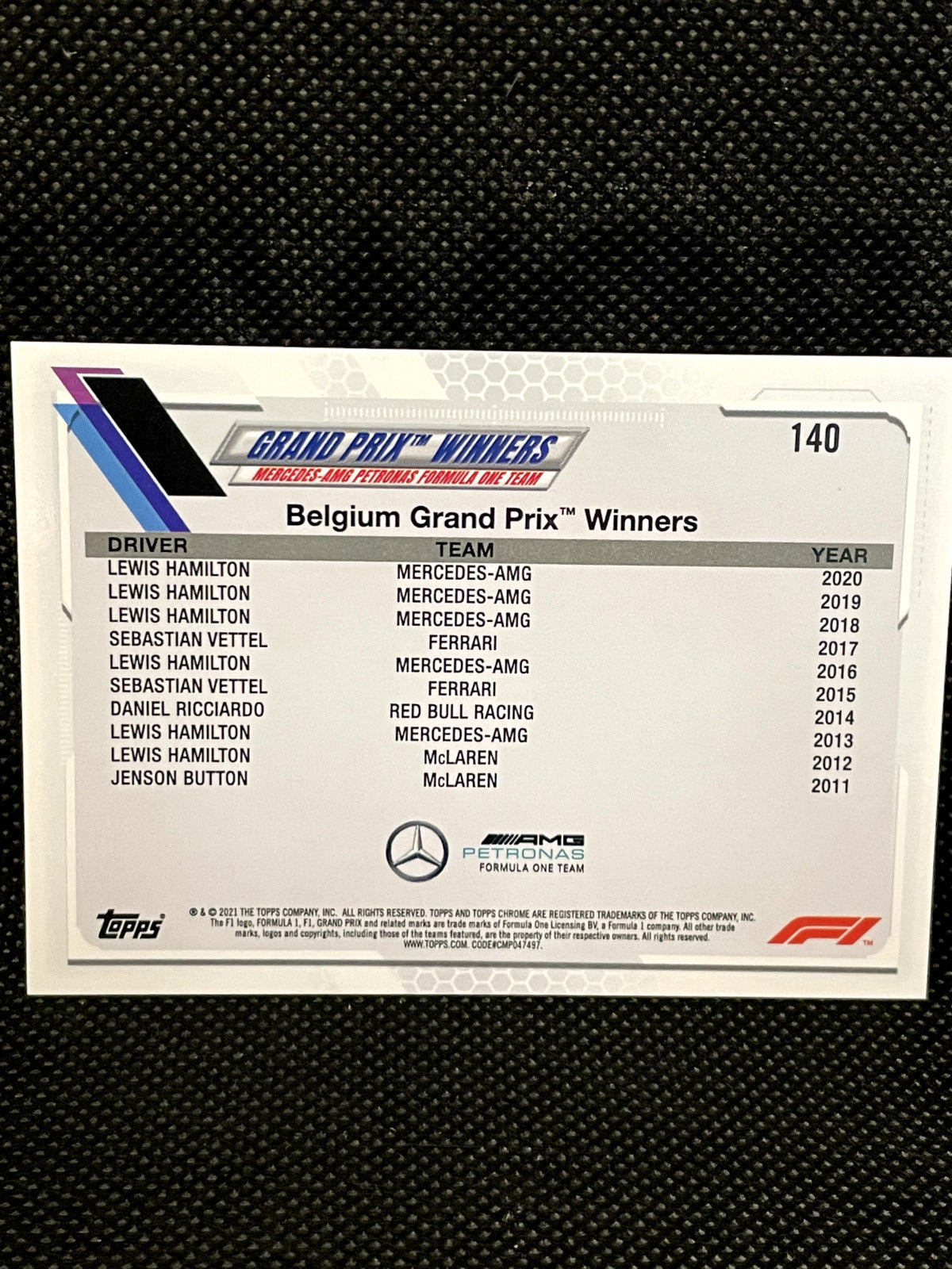 2021 Topps Chrome Formula 1 F1 Lewis Hamilton Black & White Raywave Refractor