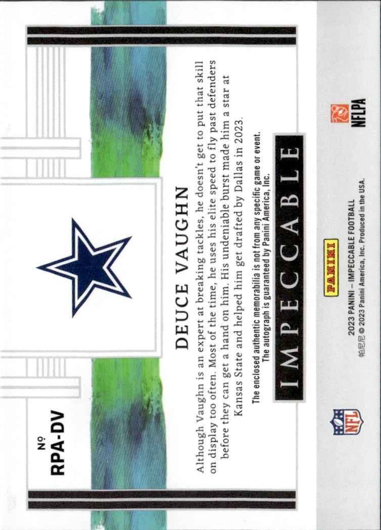 2023 Panini Impeccable Duece Vaughn #RPA-DV Patch Auto RC 30/99