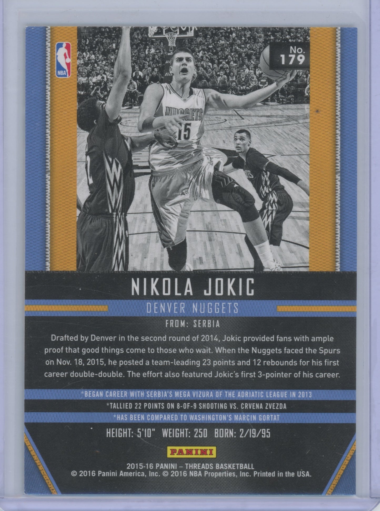 2015 Panini Threads Nikola Jokic #179 RC