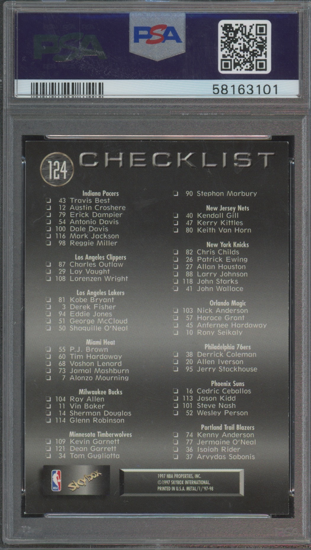 1997 Metal Universe Checklist #124 PSA 7
