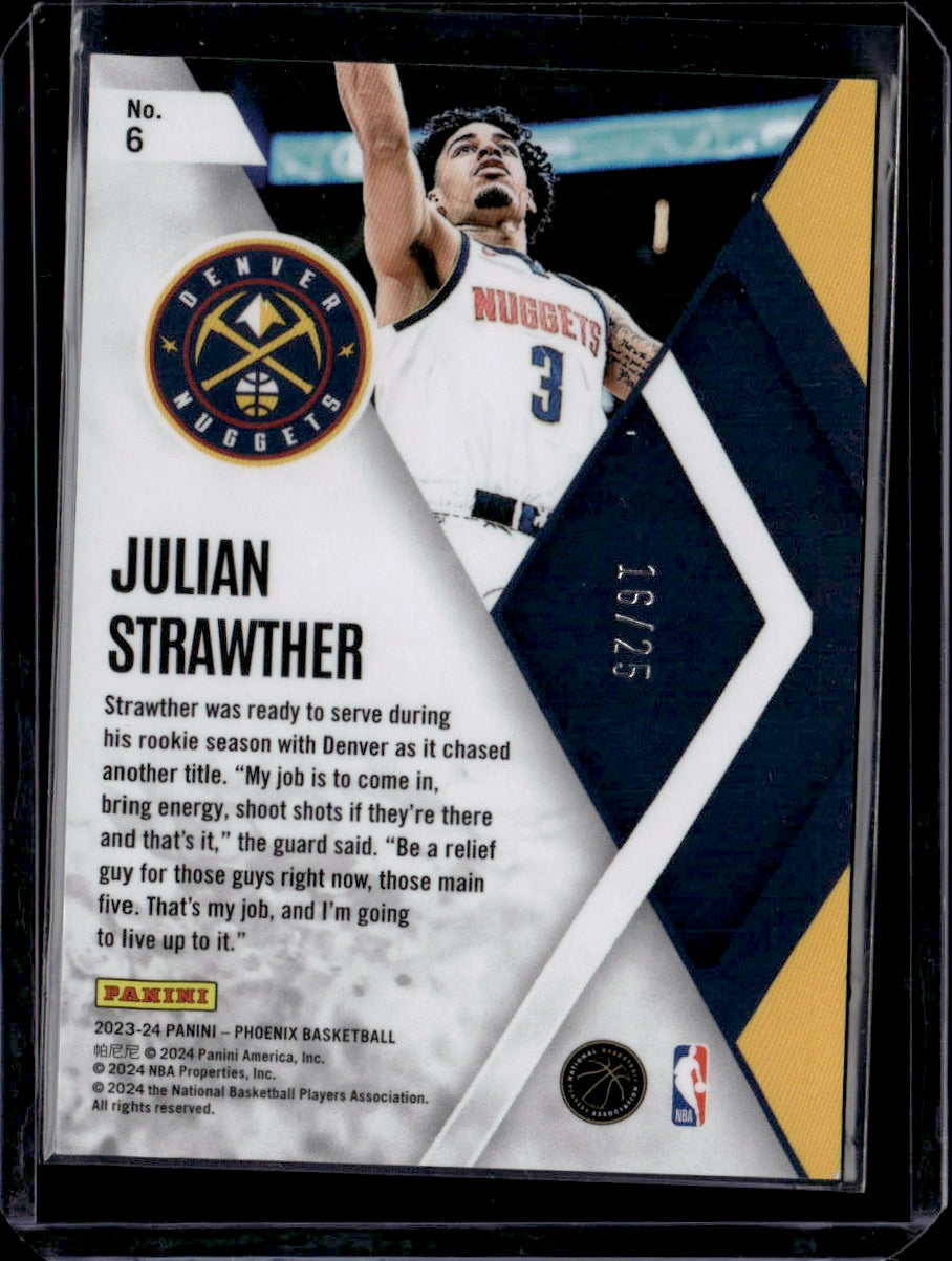 2023-24 Panini Julian Strawther #6 Purple cracked ice RC Card #16/25