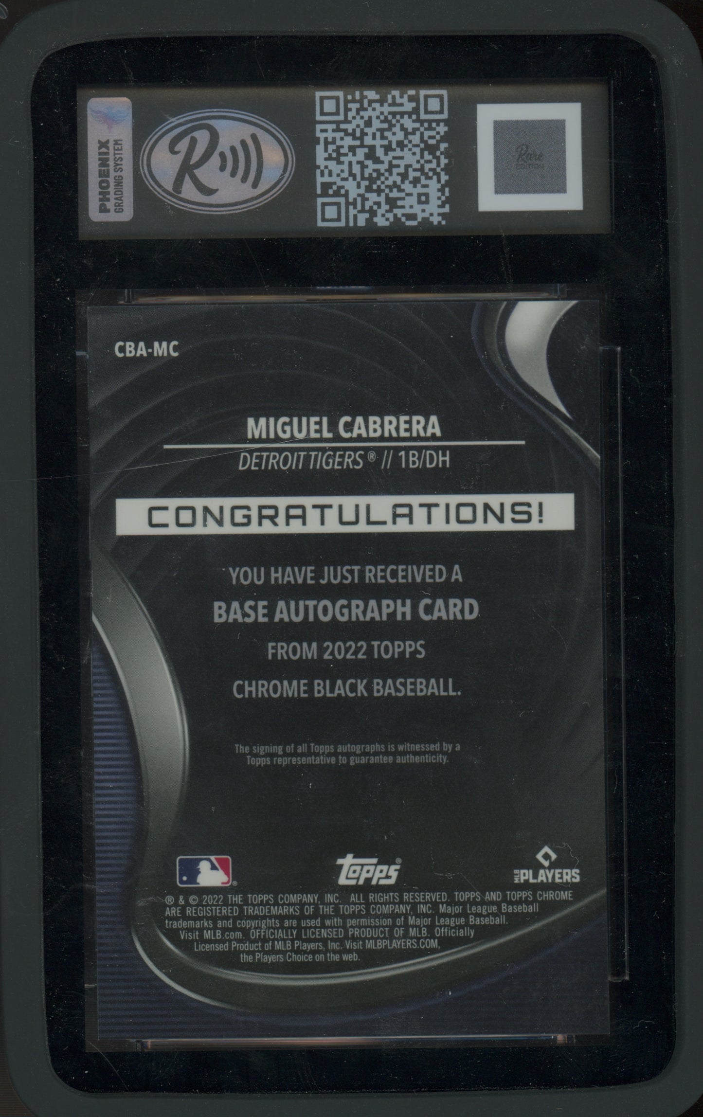 2022 Topps Chrome Black Miguel Cabrera #CBA-MC Autograph