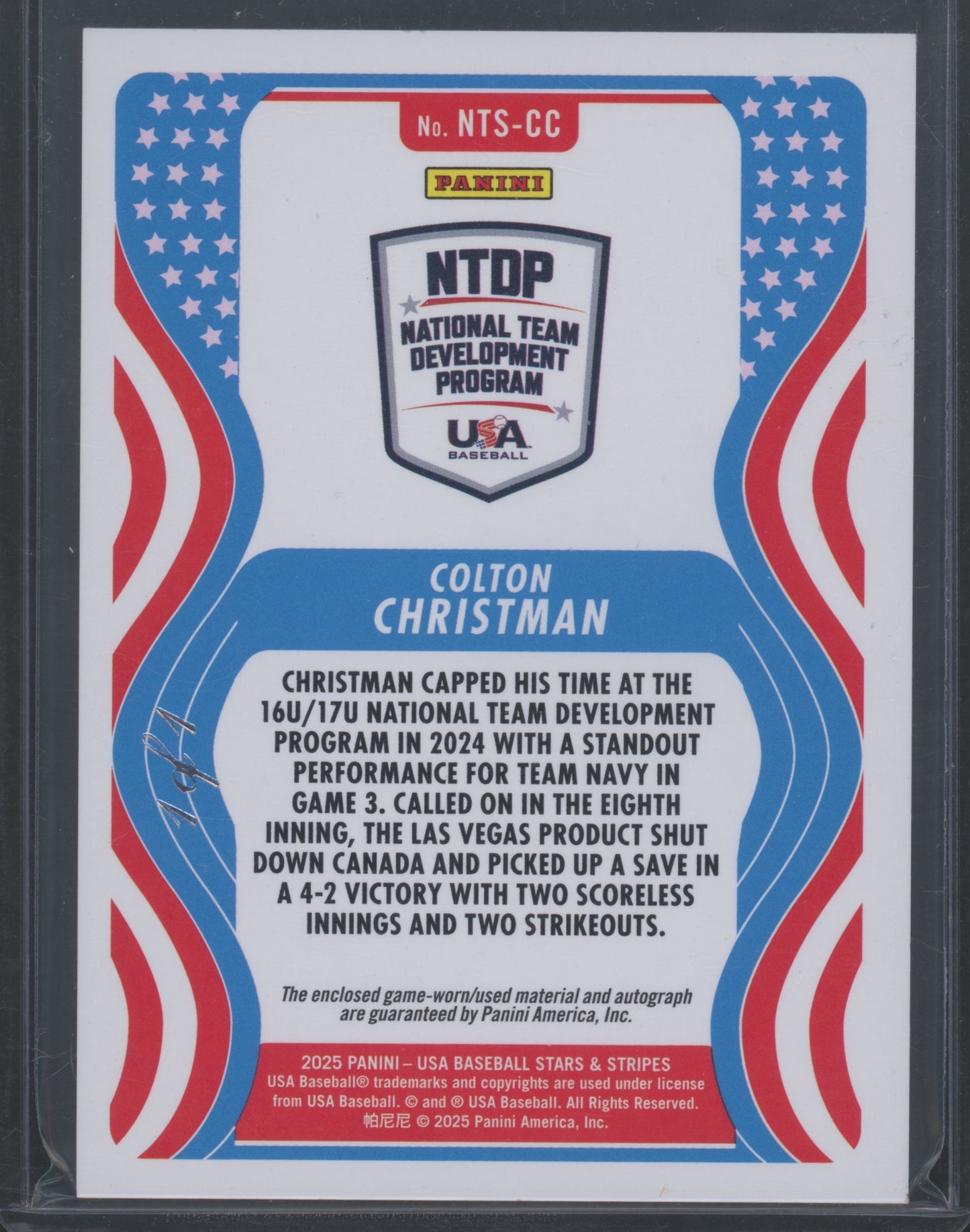 2025 Panini USA Baseball Stars & Stripes Colton Christman #NTS-CC 1 of 1