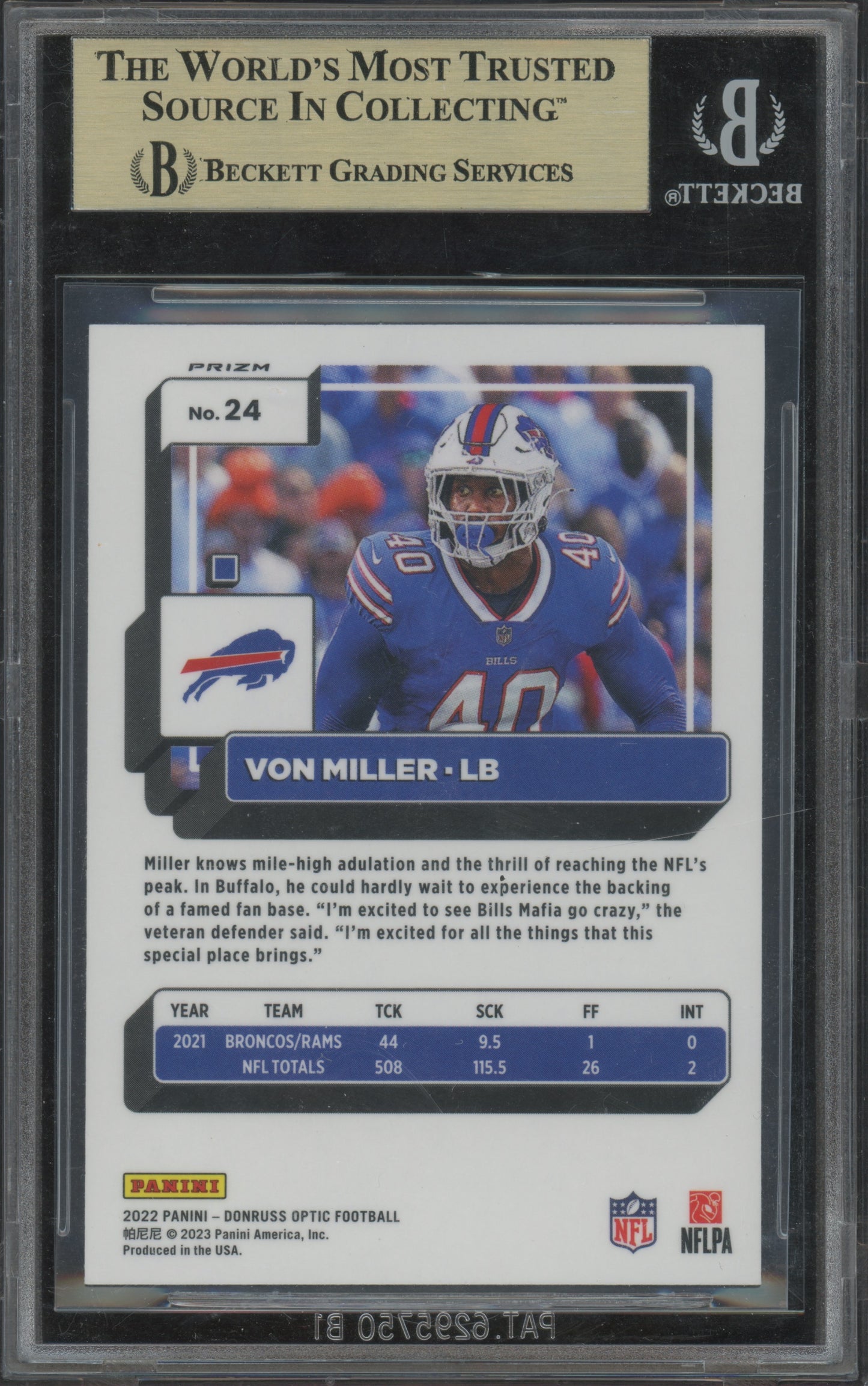 2022 Donruss Optic Fire Von Miller #24 BGS 9.5