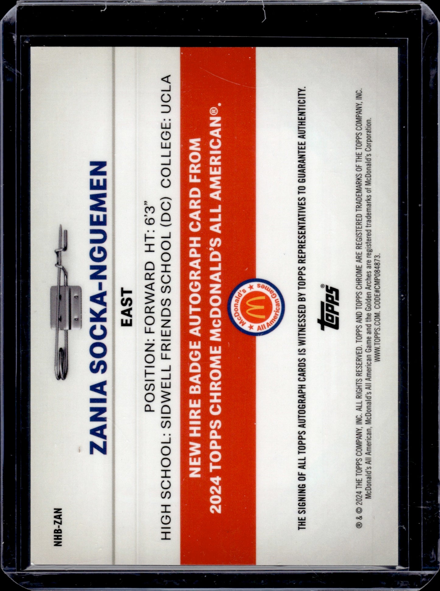 2024 Topps Chrome McDonald's All American Zania Socka-Nguemen New Hire 10/25