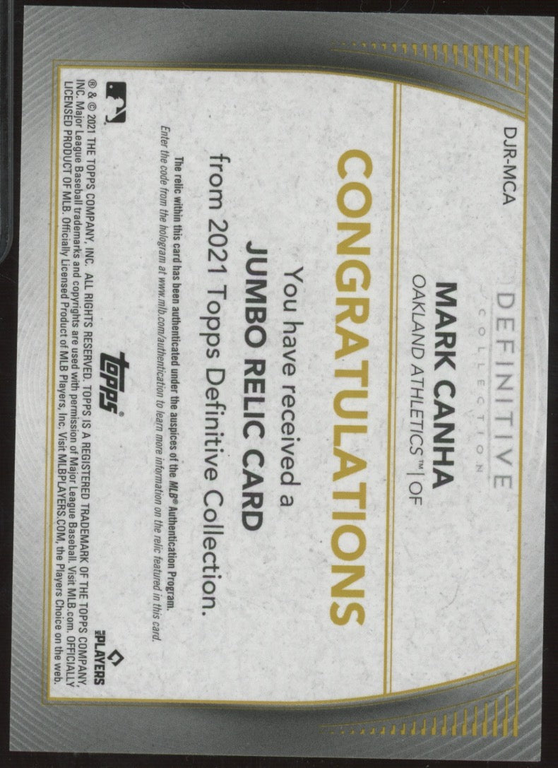 2021 Topps Definitive Collection Mark Canha #DR-MCA Game-Used Material 10/15