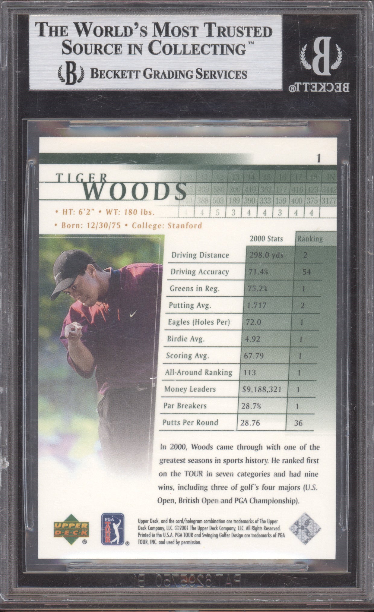 2001 Upper Deck Tiger Woods #1 BGS 9